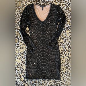 BCBG Sequin Long Sleeve Black Dress